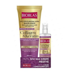 پک ماسک مو داخل حمام و اسپری دو فاز بیوبلاس مدل Collagen & keratin حجم 115 + 250 میلی لیتر