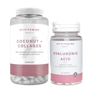 پک مکمل تقویت پوست، مو و ناخن مای ویتامینز مدل Coconut and Collagen & Hyaluronic Acid بسته 30+180 عددی