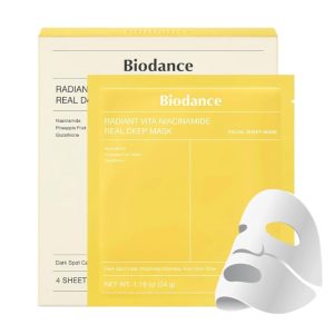 ماسک روشن کننده و ضد لک بایودنس مدل Radiant Vita Niacinamide بسته 4 عددی